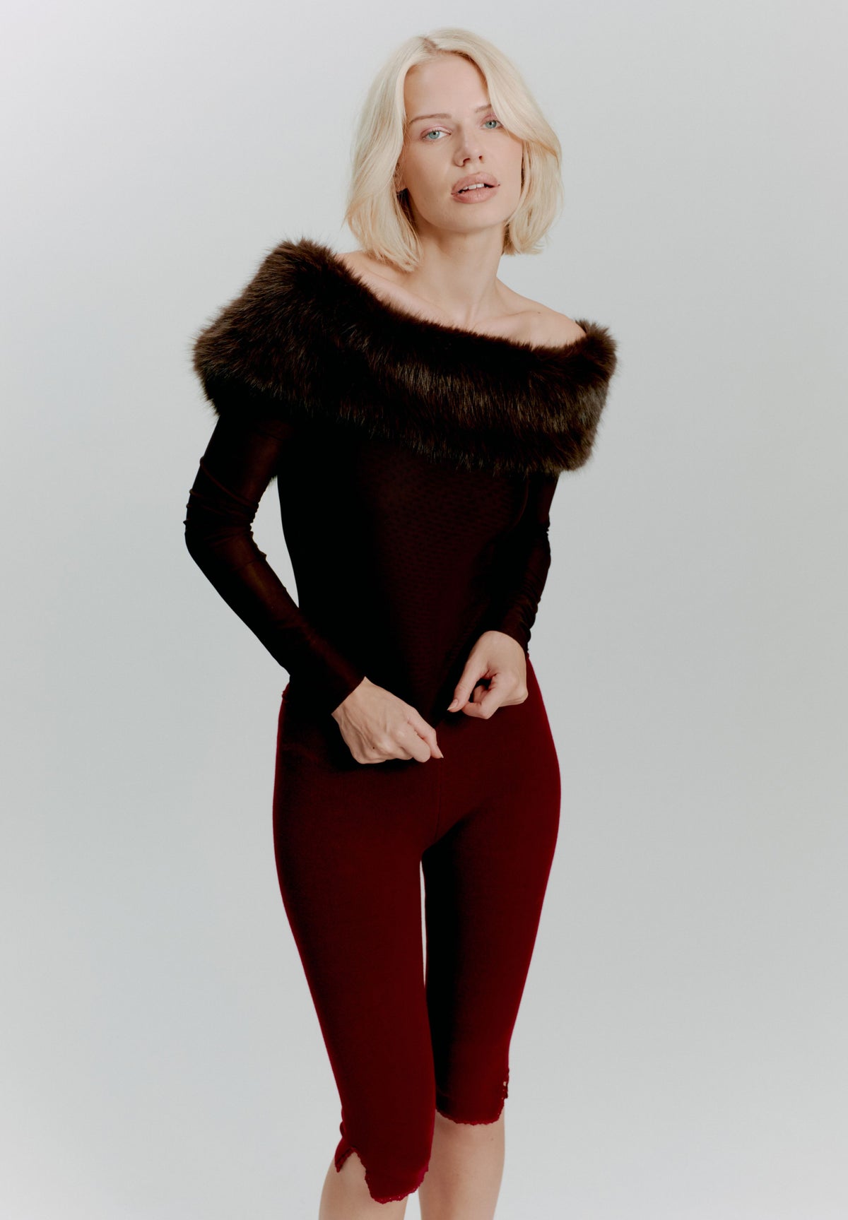 PLUSH TRIM BARDOT LONG SLEEVE TOP