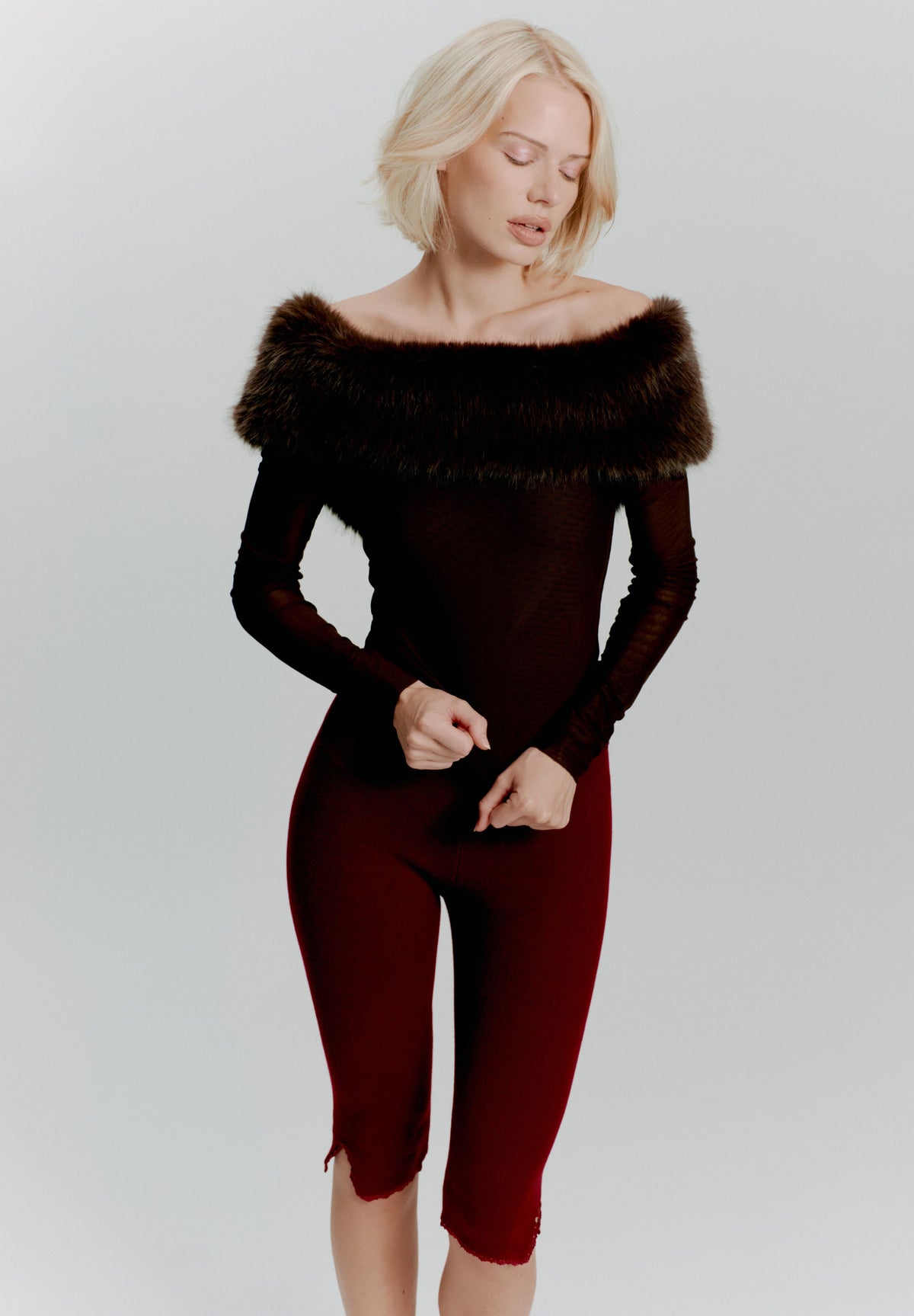 PLUSH TRIM BARDOT LONG SLEEVE TOP