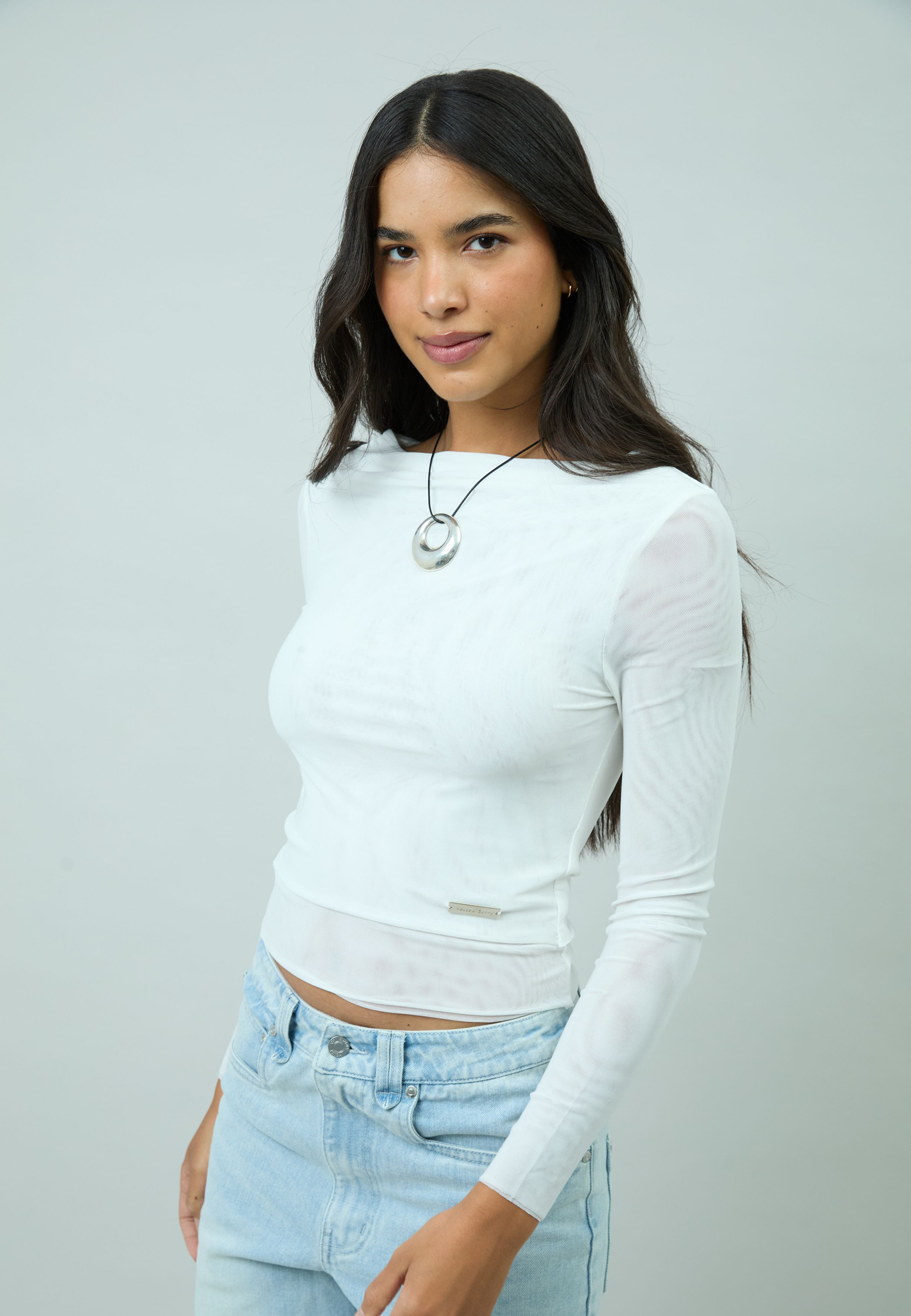 WHITE LONG SLEEVE DOUBLE LAYER TOP